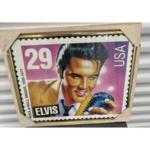 ELVIS PRESLEY 1992 GLASS Picture 29 Cent Stamp In Frame 22.5" x 18.5" Frame